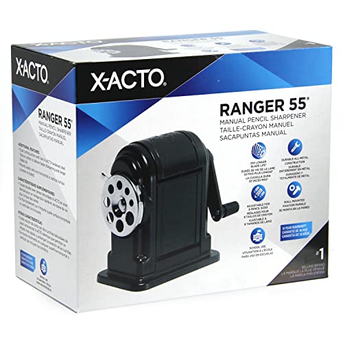 X-ACTO Ranger 55 Classroom Manual Pencil Sharpener, Black, Mountable, Adjustable for 8 Pencil Sizes - Classroom, Teacher Supplies - size: 1 Count (Pack of 1)
