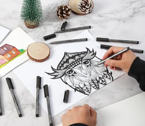 Precision Black Micro-Pen Fineliner Ink Pens,Waterproof Archival Ink | 9 size Waterproof Pigment Black Ink Drawing Pen for Art Watercolor Sketching Manga Design for Artist Beginners