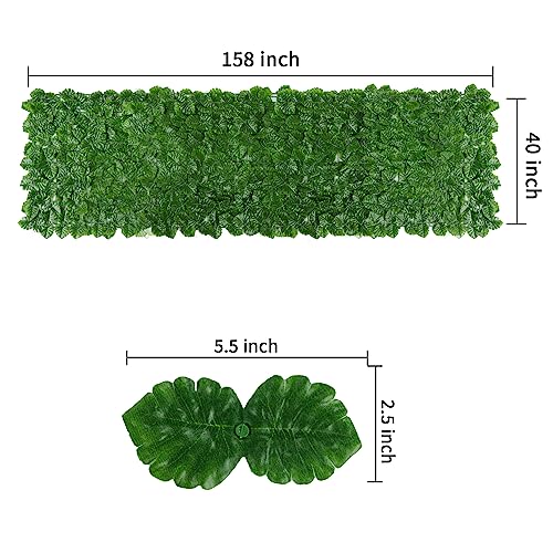 Artificial Ivy Privacy Fence Screen, 39.4x157.5 in Artificial Faux Ivy Hedge, Expandable Faux Privacy Fence with 80 pcs Zip Ties Decoration for Outdoor Garden,Color printing turtle back pattern leaf - size: 39.4x157.5 in(Type4)