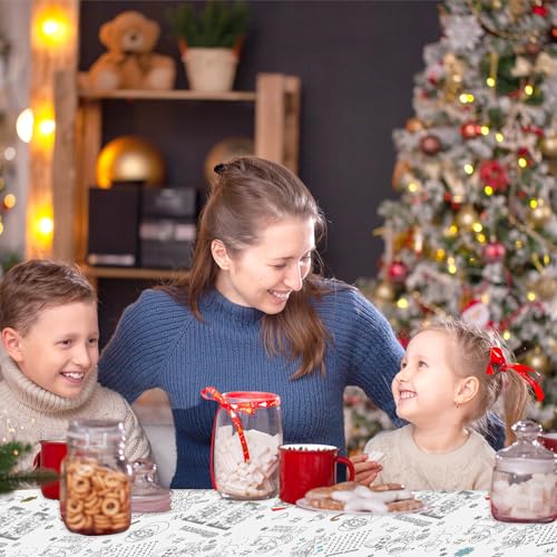 Whaline Christmas Coloring Tablecloth 54 x 108 Inch 6 Games Xmas Santa Claus Themed Color-in Paper Disposable Table Cover for Winter Holiday Birthday Party Supplies Set