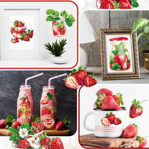 BBTO 12 Sheets Rub on Transfers for Crafts Wood Furniture DIY, 5.5" x 5.7" - style: Strawberry