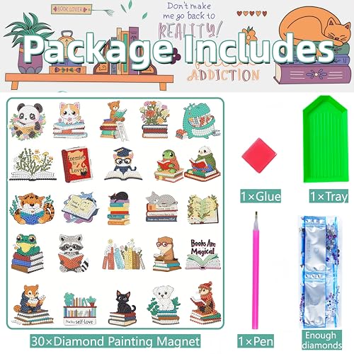 30 Pcs Book Diamond Painting Magnets Kits Diamond Art Fridge Magnet Refrigerator Sticker Diamond Painting kit for Beginners Adults DIY Art Craft Gifts Home Decors - color: 30pcs Book