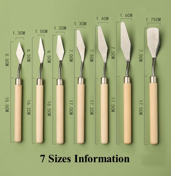 7-Piece Palette Knife Set | Stainless Steel Spatulas for Texture Painting | Durable Stainless Steel, Paint Spatulas, Acrylic Painting, Oil Colors, Canvas Texturing, For Beginners & Pros - color: Wood