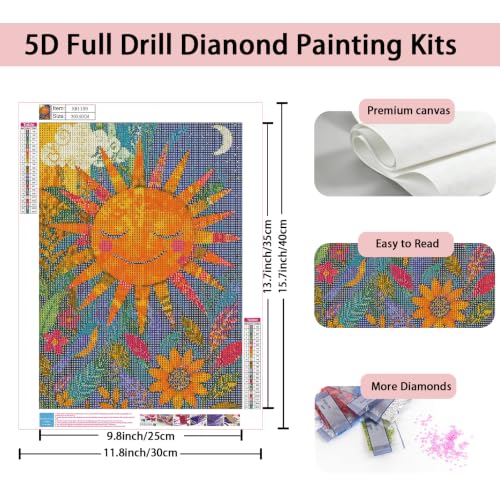Diamond Painting Kit for Adults,5D Full Drill Colorful Sun Diamond Art | DIY Moon with Flowers and Birds Paint by Diamonds Dot Gem Art for beginners,Home Wall Decor 12x16 Inch - color: KM1189-1