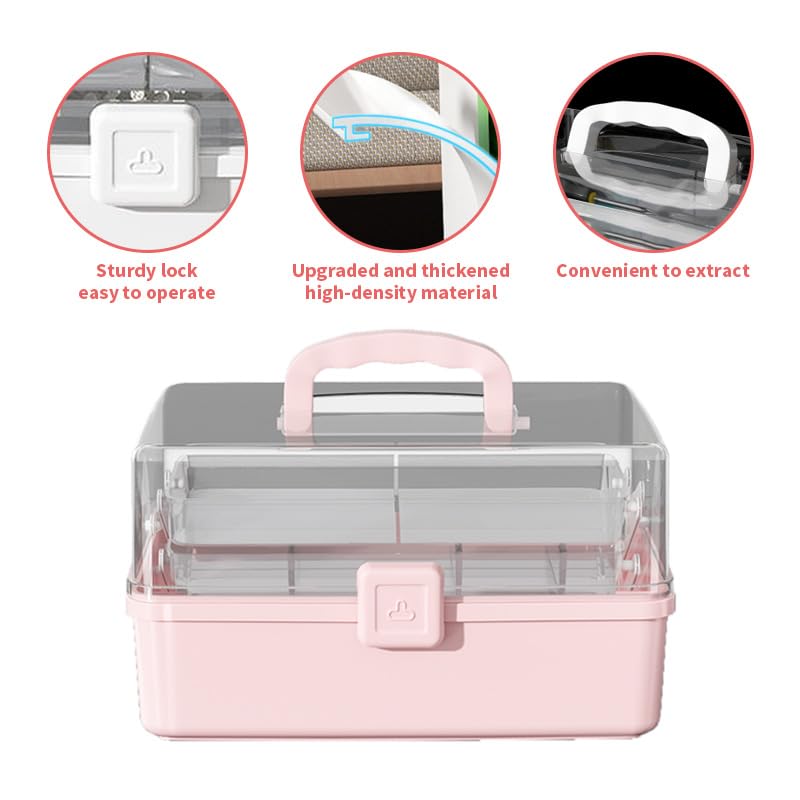 Large 3-Layer Craft Storage Box with Handle, White - color: White