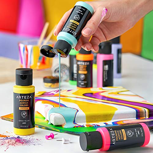 ARTEZA Acrylic Pouring Paint, 2oz (60 ml), Phthalo Green High Flow, No Mixing Needed, For Pouring on Canvas, Glass, Paper, Wood, Tile, Stones - color: Phthalo Green, size: 2 Fl Oz (Pack of 1)