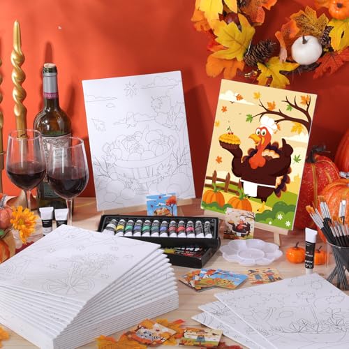Sherr 24 Pcs Pre Drawn Canvas for Painting Adult Pre Printed Canvas Bulk Sip and Paint Kit Stretched Panels Paint Set for Theme Valentine Painting Night Party Favor(Autumn,8 x 10 Inch) - size: 8 x 10 Inch, style: Autumn
