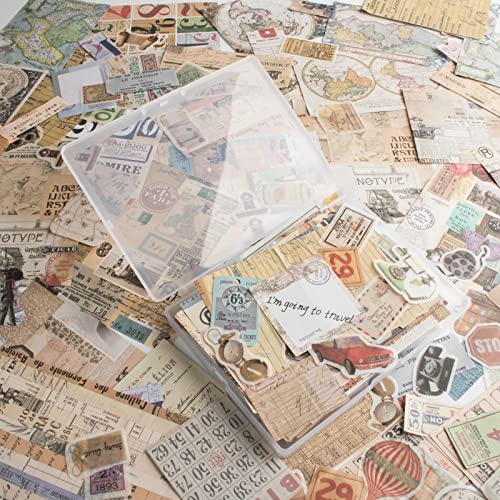 200Pcs Vintage Scrapbook Stickers, Aesthetic Junk Journal Stamping Supplies Kit, Scrapbooking Ephemera Washi Paper for Bullet Journaling Planners Diary Collage - style: Travel