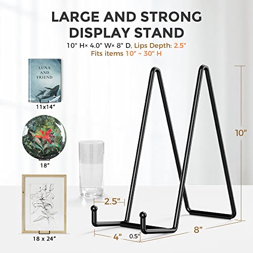 TR-LIFE 10 Inch Large Plate Stands for Display - Metal Plate Holder Display Stand + Picture Frame Holder Stand + Small Easels for Decorative Platter, Book, Plaques, Photo, Tabletop Art (2 Pack) - size: 10 Inch