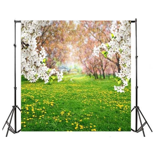 AOFOTO 6x6ft Spring Scenic Backdrop Sweet Flowers Photography Background Meadow Floral Blossoms Garden Florets Grassland Park Trees Kid Baby Portrait Photo Shoot Studio Props Video Wallpaper Drape - size: 6x6ft
