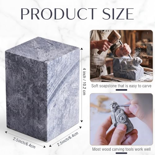 Sasylvia 2 Pcs Soapstone for Carving Block, 4 x 2.5 x 2.5 Inch, Soapstone Sculpture Carving DIY Crafts for Block Engraving Kit Adults - color: Gray Black, size: 4 x 2.5 x 2.5 Inch