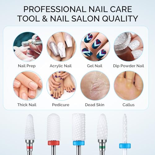 MelodySusie 5Pcs Ceramic Nail Drill Bits Set, 3/32" Acrylic Gel Nail File Bits for Manicure Pedicure Cuticle Polishing - color: 1 Coarse, 2 Medium and 2 Fine, size: 5 Piece Set