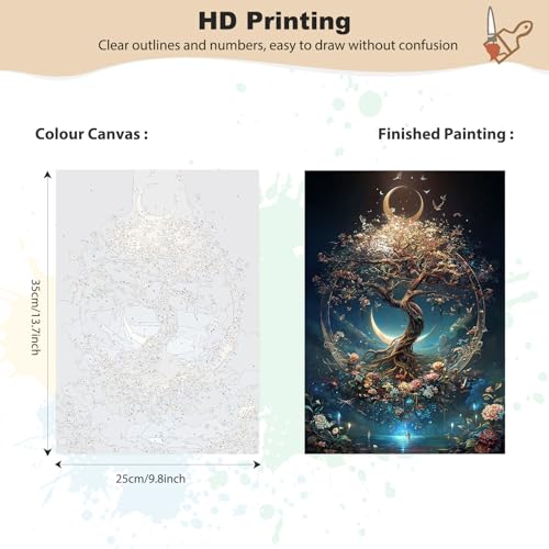 EOBROMD Framed Paint by Numbers Kits for Adults - Wooden Easel, Tree of Life DIY Acrylic Paint by Number on Stretched Canvas, Painting Kits Adults Oil by Numbers for Home Decor 10x14 Inch - color: LG029