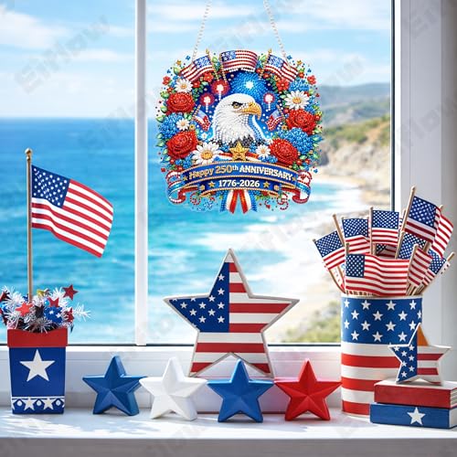 Eiflow 250th Anniversary Diamond Art Hanging Kit for Adults, DIY Diamonds Painting Door Hanger Board Kit 4th of July, Acrylic Crystal Diamond Art Painting Pendant Ornament (Ealge) - color: Ealge