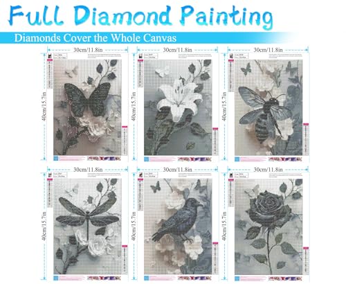 MRMIOOM 6 Packs Flower Diamond Art Kits for Adults, 5D Butterfly Full Round Drill Diamond Painting Kits for Beginners, DIY Gothic Diamond Dots Paintings Picture for Home Wall Decor 12 X 16Inch - color: 6P-D034-D039-US