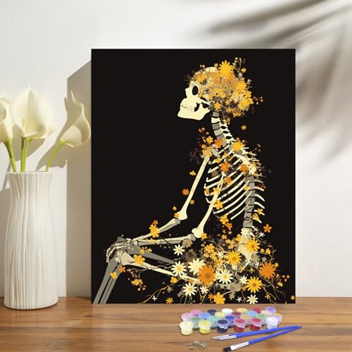 obterie Skull Paint by Numbers Kit for Adults Beginner Flowers Oil Painting Kit Adult Paint by Number Kits on Canvas DIY Painting for Beginners Art by Numbers for Gifts Home Wall Decor 16x20 Inch - color: YF014