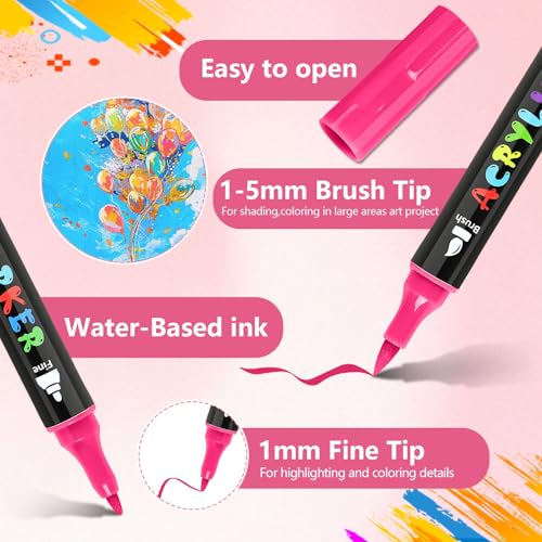 IVSUN Acrylic Paint Pens, 60 Colors Water-Based Dual Tip Paint Markers - color: 60 Colors