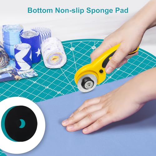 13"x13" Round Rotating Cutting Mat, Self Healing Mat with 360-Degree Rotation & Anti-Slip Base, Sewing Board Cutting Mat Perfect for Fabric Quilting Leather Hobby Project, Turquoise - color: Turquoise, size: 13"L x 13"W
