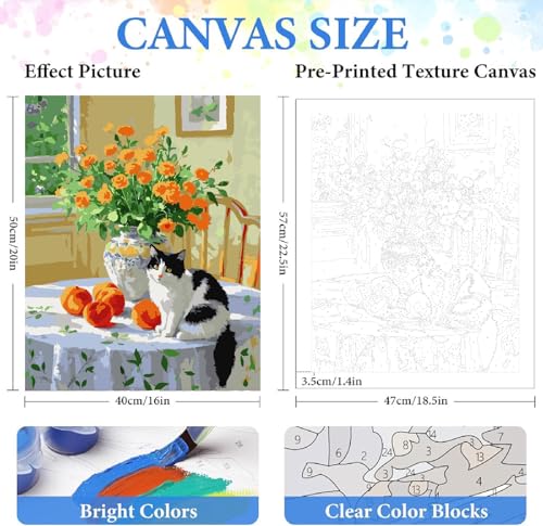 ZRIZQ Paint by Numbers Kit for Adults Beginner,Flowers and Cat,16x20 | Full set with wooden brushes,rolled canvas,rich paints.Calming activity.Beginner friendly.Just open and paint. - color: 16"X20"Rolled Canvas-Flowers 8