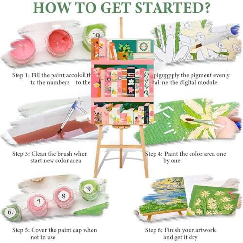 ICYANART Paint by Numbers for Adults Framed, Book Number Painting 8x12In | Book Paint by Number for Adults Beginners, Acrylic Fantasy Painting by Numbers, Book Number Painting - color: Books-7.8x11.8in