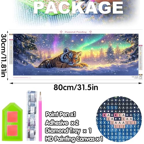 Bimkole Large Diamond Art Kits for Adults Tiger, Full Drill 5D DIY Rhinestone Embroidery Set Paint with Diamonds Art Aurora by Number Kits Cross Stitch Home Wall Craft Decoration 31.5x11.81 Inch - color: Aurora Tiger