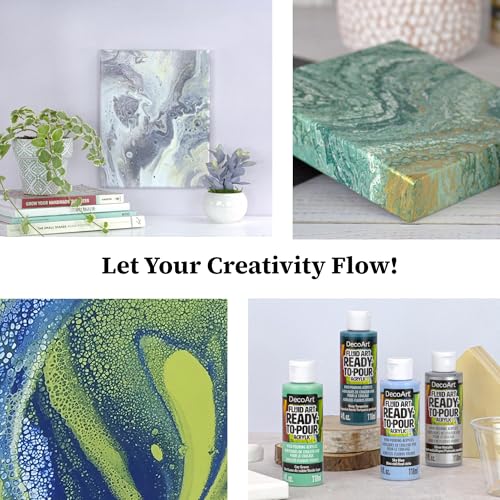 DecoArt Fluid Art Ready-to-Pour Paint Set – Silver Seas Colors, Set of 6 (4 fl oz Bottles) – Acrylic Pouring Paints for Canvas, Wood & DIY Craft Projects - color: Multi - Silver Seas