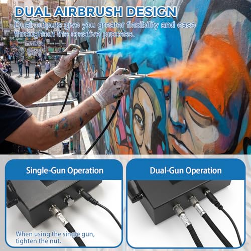 Airbrush Kit with Air Compressor Dual Airflow Version, 2 Airbrush Guns, 50 PSI Air Brush Kit with 0.2/0.3/0.5mm Nozzle for Painting, Modeling, Cake Decorating, Makeup, Nails, Crafts - color: Black Pro