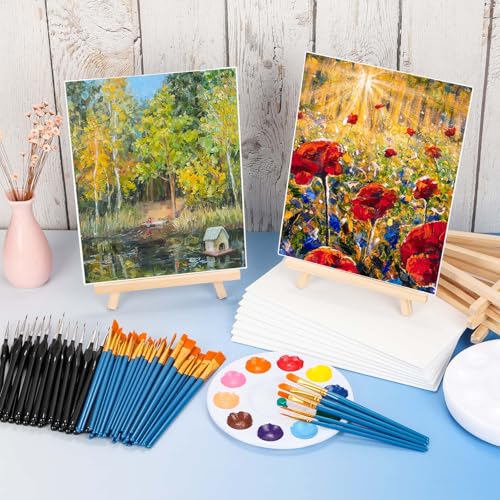 160 Pack Canvas with Easel Miniature Painting Kit with Wooden Easel and Blank Canvas Boards, Detail Paint Brushes Set for Adults Couples Paint Party Supplies, Paint and Sip Date Night Kits