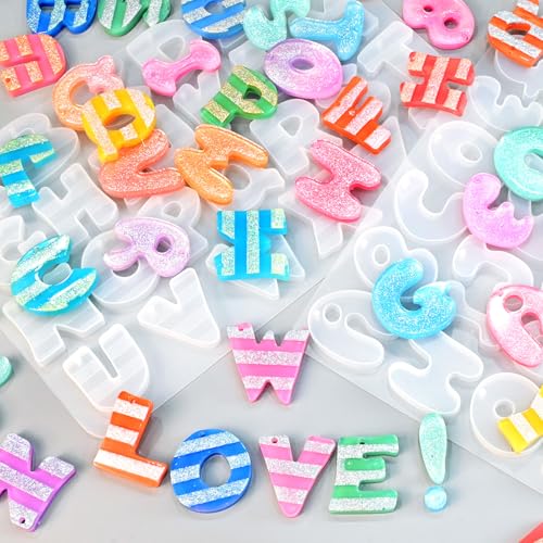 Alphabet Molds with Hole, Set of 2 Resin Alphabet Keychain Molds | Silicone Alphabet Crafting Molds for Epoxy Resin, A-Z Uppercase Letter DIY Keychain Pendant Jewelry Projects Party Gift - color: 2 Pcs Alphabet Resin Molds