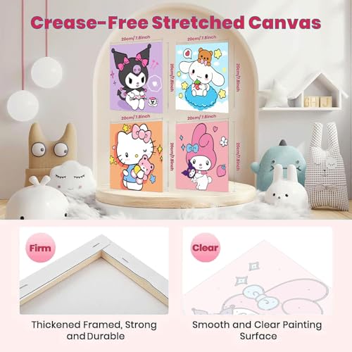 4 Pcs Cartoon Paint by Numbers Kit for Kids Ages 8-12 with Frame and Easel | Cute Kids Paint by Numbers Ages 4 8 12 for Girls Boys Gifts, Easy DIY Acrylic Oil Painting for Home Wall Decor (8x8 inch) - color: BKH1485-BKH1488