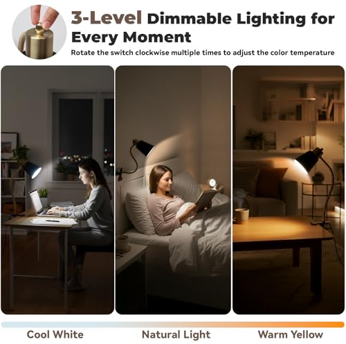 LALISU Desk lamp Eye-Caring Table Lamps 360°Rotation Gooseneck Clip on Lamp - color: Black and Gold