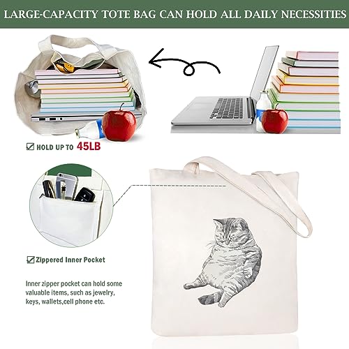 Canvas Aesthetic Tote Bag for Women with Inner Pocket Totes Shoulder Book Bag Shopping Reusable Grocery Bags - color: Naughty Cat Tote Bag
