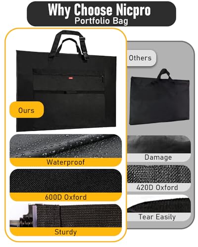 Nicpro Light Weight Art Portfolio Bag, 32x42” Waterproof Art Portfolio Case | with Shoulder & Handle Carry, for Artwork, Poster, Sketch Drawing, Canvas, Photography, Solar Panel Storage - size: 32 x 42 inches