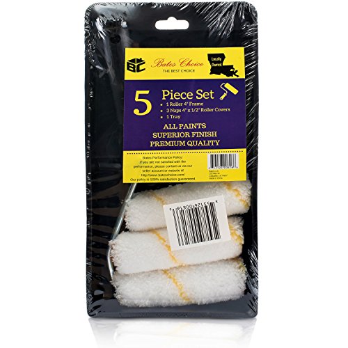Bates- Paint Tray Set, Paint Roller Kit, 4 inch, Foam Roller, Roller Brush, Paint Tray, Roller Covers, Frame, Naps for House Painting Supplies - style: Microfiber 4", 5 pcs