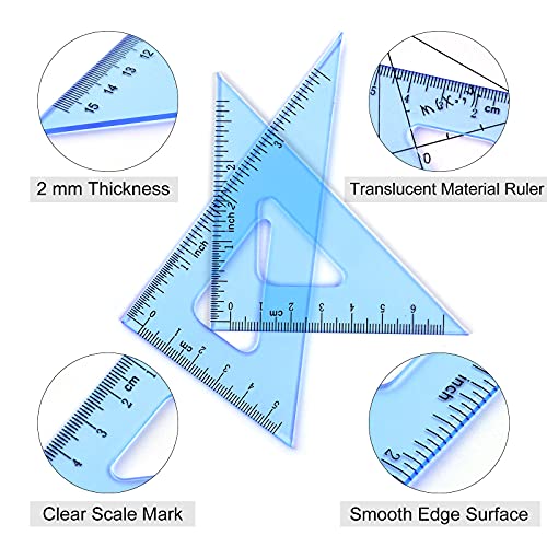 Coopay 6 Inch Math Geometry Tool Plastic Ruler Square Set Includes Straight Ruler, Triangles, Protractor for Student School Office Supplies (Blue) - color: Blue, size: 6 Inch