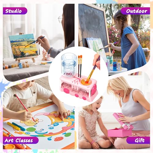 Upgraded Paint Brush Cleaner Tool,Brush Rinser Cup Painting Running Water Circulation Art Supplies for Acrylic,Watercolor and Water Based Creative Gift for Adult Artist Beginner and Painter - color: Pink2