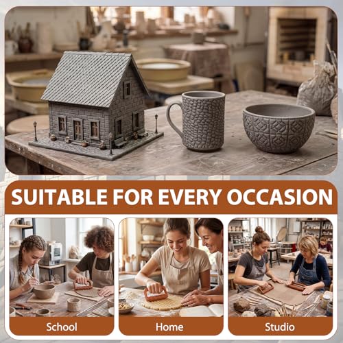 Leriton 9 Pcs Clay Texture Roller Set with Handle, 8-Pattern 3D-Printed Miniature Texture Rollers for Clay, Miniatures, Tabletop, Pottery (Terrain) - style: Terrain
