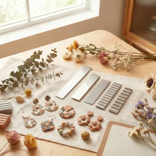 Polymer Clay Cutters - Premium Stainless Steel Clay Cutting Tools Set with 2 Straight Tissue Blades for Polymer Clay, 3 Curved Wave Blades, Professional Clay Slicing Tool Kit -Protect Fingers - size: 5