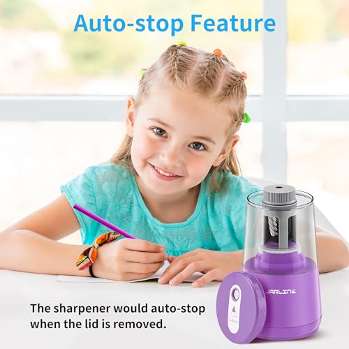 JARLINK Electric Pencil Sharpener, Heavy Duty Helical Blade, Auto Stop - color: Purple