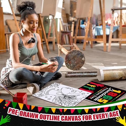 Sherr 20 Pcs Stretched Pre Drawn Canvas Afro Queen Black Art for Painting for Adults Outline Pre Drawn Stretched Cotton Canvas to Paint Party Set, 8 x 10''(Juneteenth) - style: Juneteenth