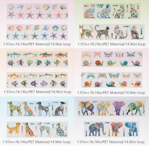 PET Tape Stickers for Scrapbooking Supplies,Animals Tape Stickers for DIY - color: Sky