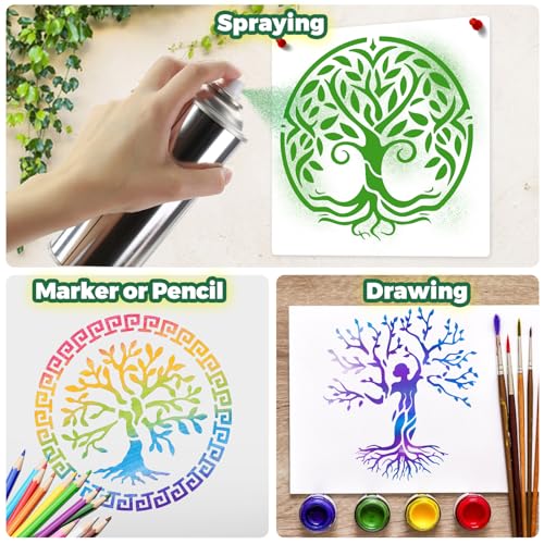 15Pcs 6 x 6 Inch Tree of Life Stencil, Reusable Stencils for Painting on Wood Decoration Painting Templates for Wall Floor DIY Decorations Christmas Gifts for Kids - style: Tree of Life