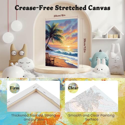 xackcme Beach Paint by Numbers for Adults with Framed Canvas 8x12 inch | Landscape Paint by Number on Canvas, DIY Sunset Acrylic Oil Painting Kits with Wooden Easel Brushes for Home Wall Decor - color: BKMT0056