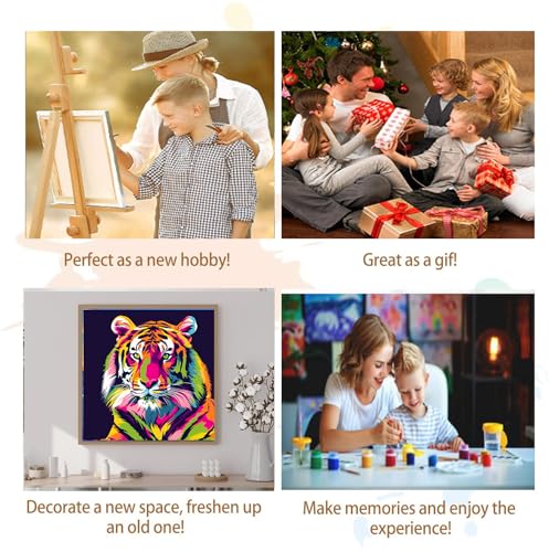 Artunion Framed Paint by Numbers Kit for Adults Beginners & Kids Ages 8-12,Colorful Tiger Paint by Number with Frame, Animals Paint by Numbers Kit on Canvas 10 * 10 Inch Without Easel - color: ZXT-266-F