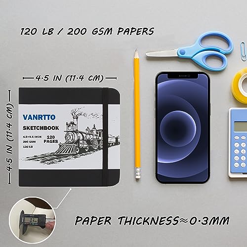 Vanrtto Sketch Book, Square Mixed Media Sketchbook 4.5x4.5 in 2 Pack | Hardcover Square Sketch Book 120LB/200GSM Drawing Paper, 240 Pages/120 Sheets Sketch Pad for Adults, Mixed Media Sketchbook - size: 4.5x4.5 INCH 2 PACK