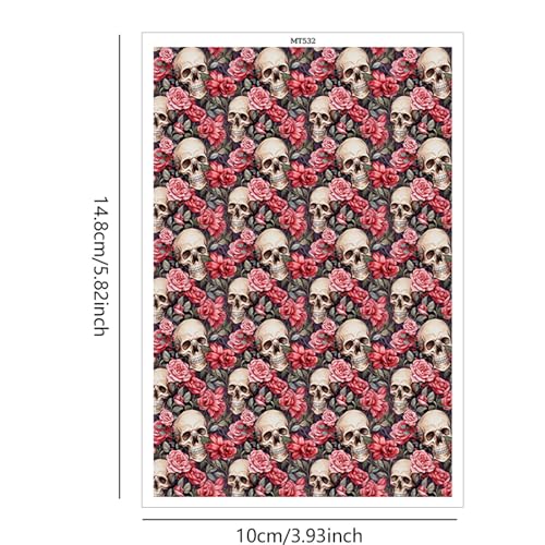 10 Pcs Halloween Clay Transfer Paper for DIY Art Crafts, Skull Floral Water Polymer Clay Transfer Paper Sheets for Polymer Clay Jewelry Earrings Making Supplies 5.82X3.93 inch - color: Halloween Skull