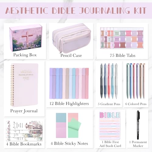 XKDOUS 40 Bible Study Kit, Journaling Supplies for Women with Case, Beige | Bible Journaling Supplies with Bible Tabs Pencil Case and More, Helps Highlight Verses, Notes and Prayers with Writing Pens - color: Beige