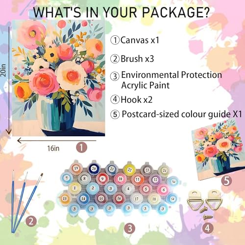 Arttoplus Flower Paint by Numbers Kit for Adults Beginner 16x20 inch | Flowers in a Vase Adult Paint by Number Kits on Canvas, DIY Oil Painting by Numbers for Gift Home Wall Decor (Without Frame) - color: MT21159-US