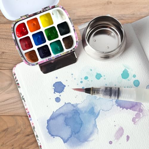 Portable Travel Watercolor Palette, Mini Metal Tin Box,12-Well Empty Tins - color: Outdoor Painting Set-flowers and Birds
