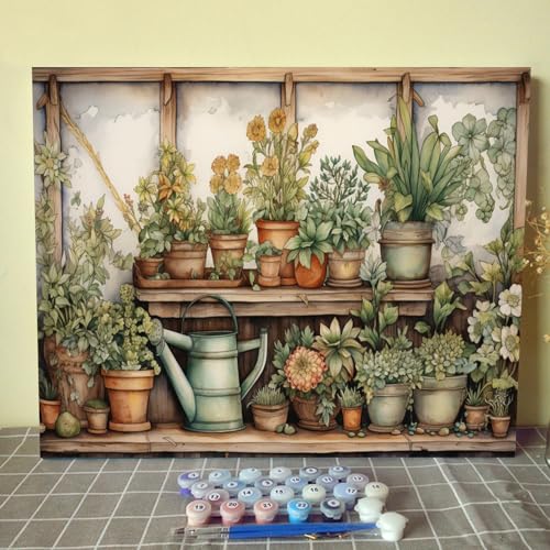 Vintage Wood Gardening Painting Paint by Number Rustic Garden Scenery with Plants DIY Painting on Canvas with Brushes Acrylic Paints Paint by Numbers for Adults and Beginner 16x20 Inch(without Frame) - color: Garden 04, size: 16''x20''(Frameless)